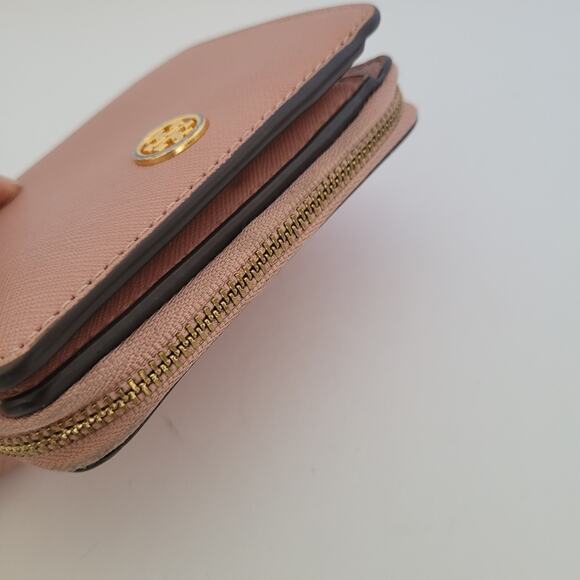 Tory Burch Pink Leather Zip Around Medium Credit Card Wallet Compact Logo - Picture 9 of 12